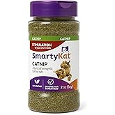 SmartyKat Natural Catnip Canister, 100% Natural Cat Nip for Cats, Premium Dried Catnip for Indoor Cats, Positive Training Aid for Play and Exercise, Resealable Shaker Bottle, 2 Ounces