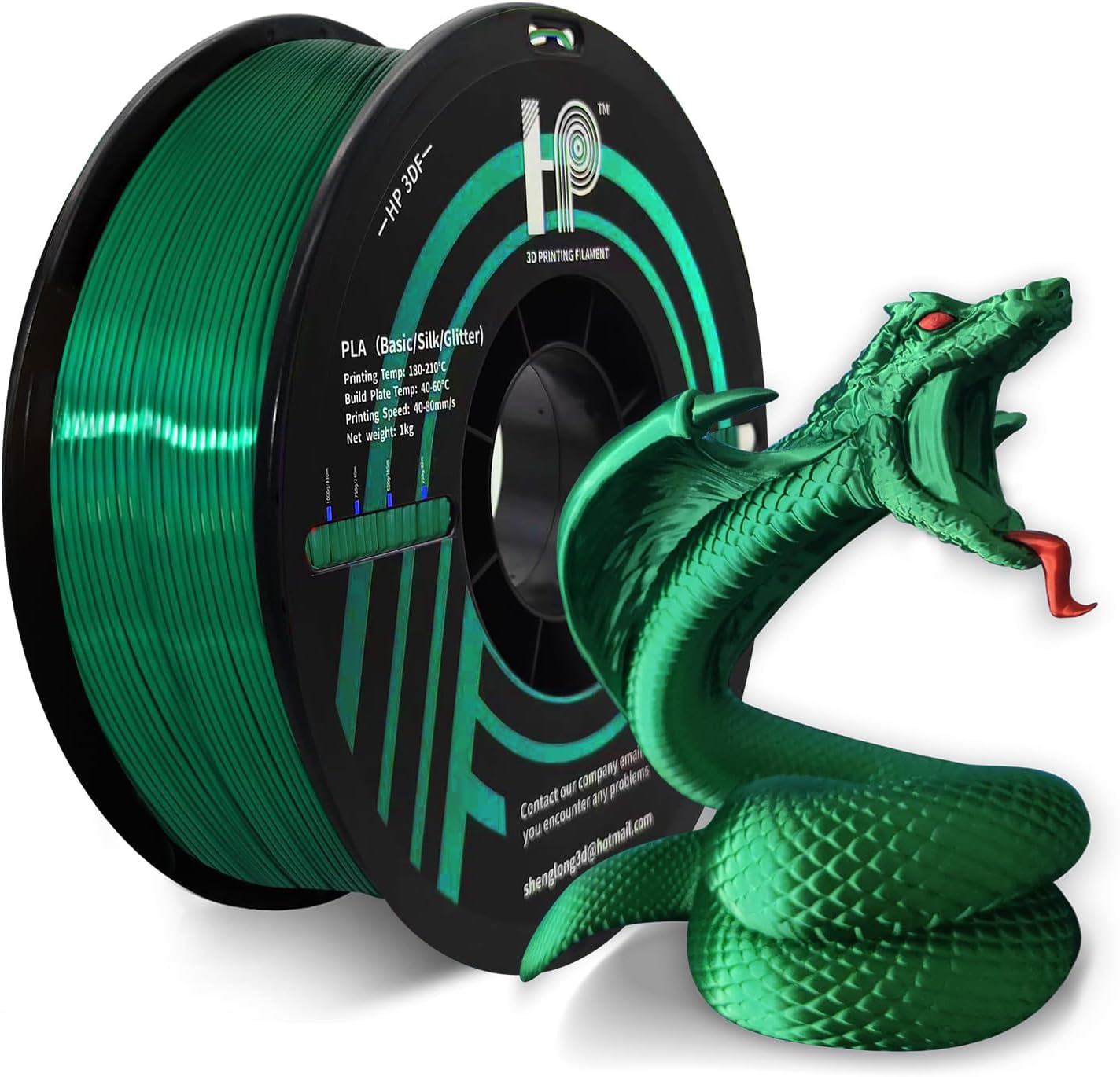 Photo 1 of HP3DF PLA Filament, Silk PLA, 3D Printer Filament, PLA Filament 1.75mm Dimensional Accuracy +/- 0.02mm, 1KG Spool (2.2 lbs), Fit Most FDM Printer (Silk Green)