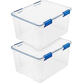 IRIS USA 2-Pack 44 Qt Storage Bins with Gasket Lids, Clear/Blue | WeatherPro seal helps protect bulky items for moving, garage, attic and basement storage