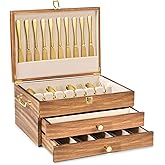 Yoimori Silverware Storage Box, 3-Layer Flatware Storage Case with Drawer, Wooden Silverware Chest with Handle and Linen Liner, Rustic Silverware Case for Storing Fine Flatware and Utensils (Brown)