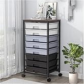 SYKIARIOL Utility Cart with 8 Drawer,Rolling Storage Cart with Wooden Tabletop and Lockable Wheels,Storage Drawer Cart with L