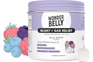 Wonderbelly Bloat Gas Relief Extra Strength Chewable Tablets with 125 mg Simethicone No Talc or Dye Wild Berry 35 Count