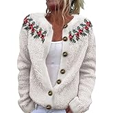 AYziemezm Christmas Sweaters Cardigans for Women Button Up Cute Knit Sweater Funny Xmas Tree Print Button Cardigan Outerwear