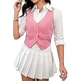 SweatyRocks Women's Solid Button Front Crop Waistcoat V Neck Sleeveless Blazers Vest Tops