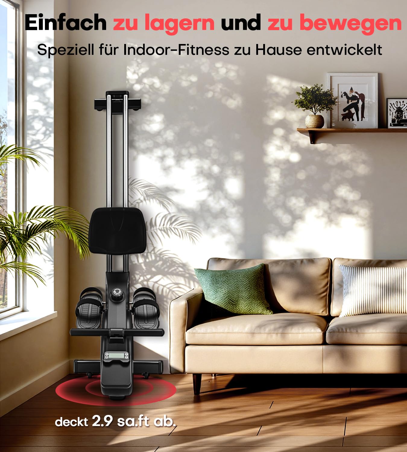 MOSUNY Rudergerät für Zuhause, Magnetisches Rudergerät mit 16 Widerstandsstufen,Upgrade Doppel-Slide-Rails Ultraleise, App-Kompatibel LCD-Datenanzeige, Belastbar bis160kg Rowing