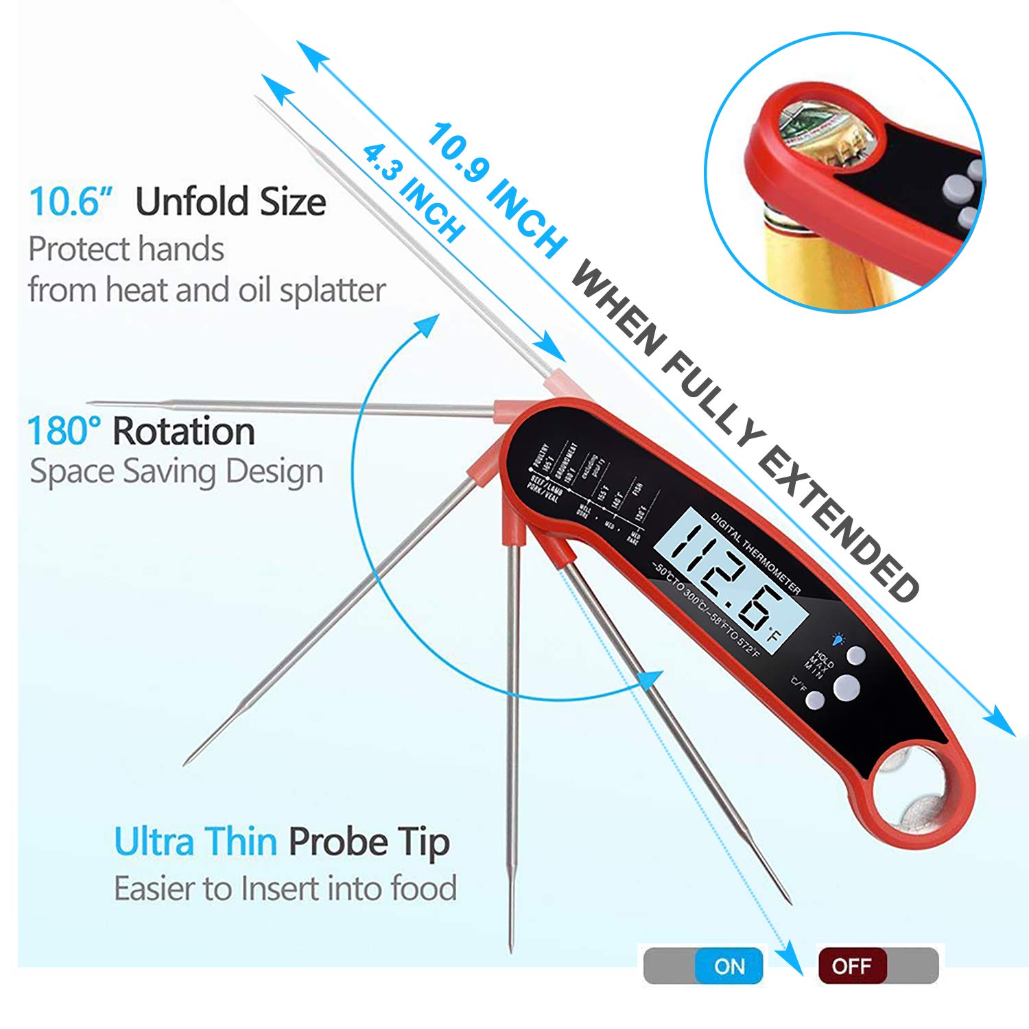 Termómetro digital con luz de fondo, imán y abrebotellas ...