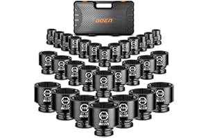 boen 3/4" Drive Impact Socket Set, 3/4 inch - 2-1/2 inch Large Sockets, 6-Point Sockets, Rugged Construction, CR-MO, SAE Stan