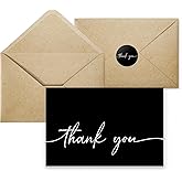 Bulk Pack of 20 Thank You Cards with Envelopes & Stickers, Black Thank You Cards 4x6 Inches - Suitable for Business, Baby Shower, Wedding, Small Business, Graduation, Bridal Shower, Funeral
