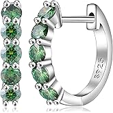 Luxfine Huggie Earrings for Women Sterling Silver Hoop Earrings Moissanite Earrings Lab Diamond Hoop Earrings Green Emerald Rhinestone Earring Jewelry