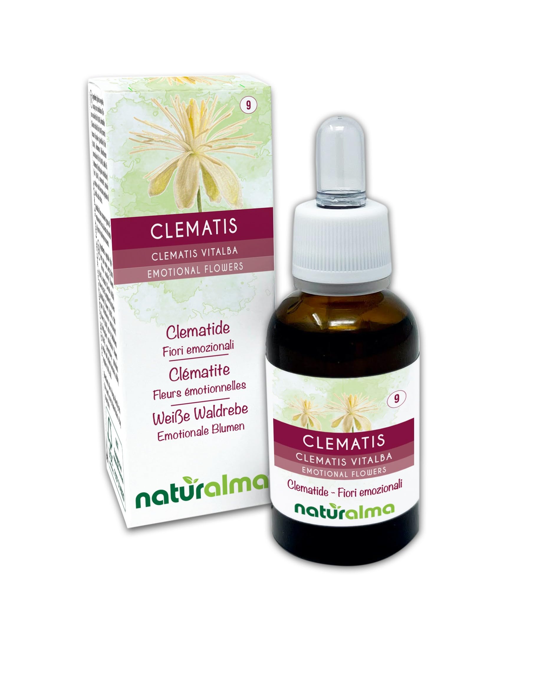 Clematis (Clematis vitalba) Naturalma Emotional Flowers or Bach Flowers - Drops 30 ml - Alcohol-Free Liquid Extract - Flower essences - Vegan and Without Alcohol
