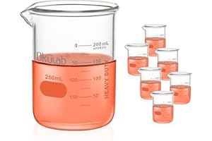 Okulab Glass Beakers, Heavy Duty, with Double Scale Printed Graduation. 6pcs of Vol.250ml, HBKG250A6