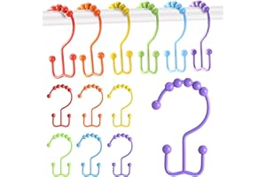 Wenqik 12 Pcs Colorful Shower Curtain Hooks Bohemian Rainbow Color 304 Stainless Steel Rings Rust Proof Balanced Double Glide