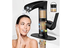 MAKEFIT Bathroom Faucets with Bulit-in Water Filter, 2024 Newest Waterfall Bathroom Sink Faucet for Softer, Smoother Skin, Removes Chlorine, Heavy Metals, Improves The Condition of Your Health, Black