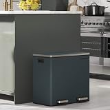 SONGMICS Dual Rubbish Bin 2-Compartment 24 L Greenish Grey with Lids Pedals view 2