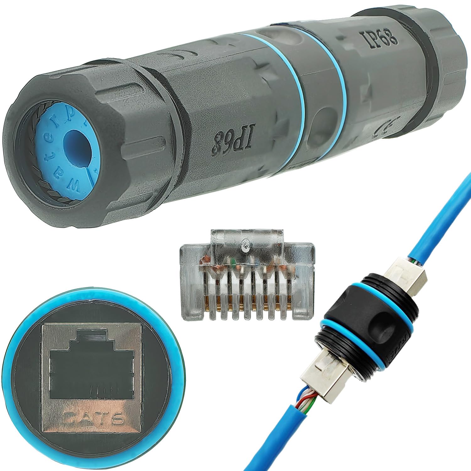 CTRICALVER Waterproof RJ45 Coupler, IP68 Outdoor Ethernet Cable Connector Female to Femal, RJ45 Waterproof Connector Shielded Network Extender CAT6 (1 Pcs)