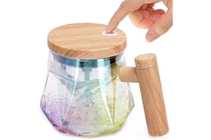 VAlinks Glass Self Stirring Coffee Mug Electric Self Mixing Mug with Lid & Handle Diamond Design 13OZ Glass Auto Stirring Cup To Stir Coffee Milk Powder(Need 2*AAA Battery),Colorful