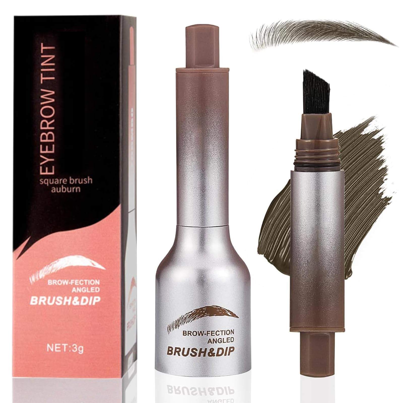 Brow-Fection Angled Brush & Dip, Liquid Eyebrow Brush, Long Lasting Waterproof Smudge Proof Liquid Eyebrow Pen, Hair-Like Strokes Brow Pencil, Creates Natural Looking Brows Effortlessly (#03Auburn)