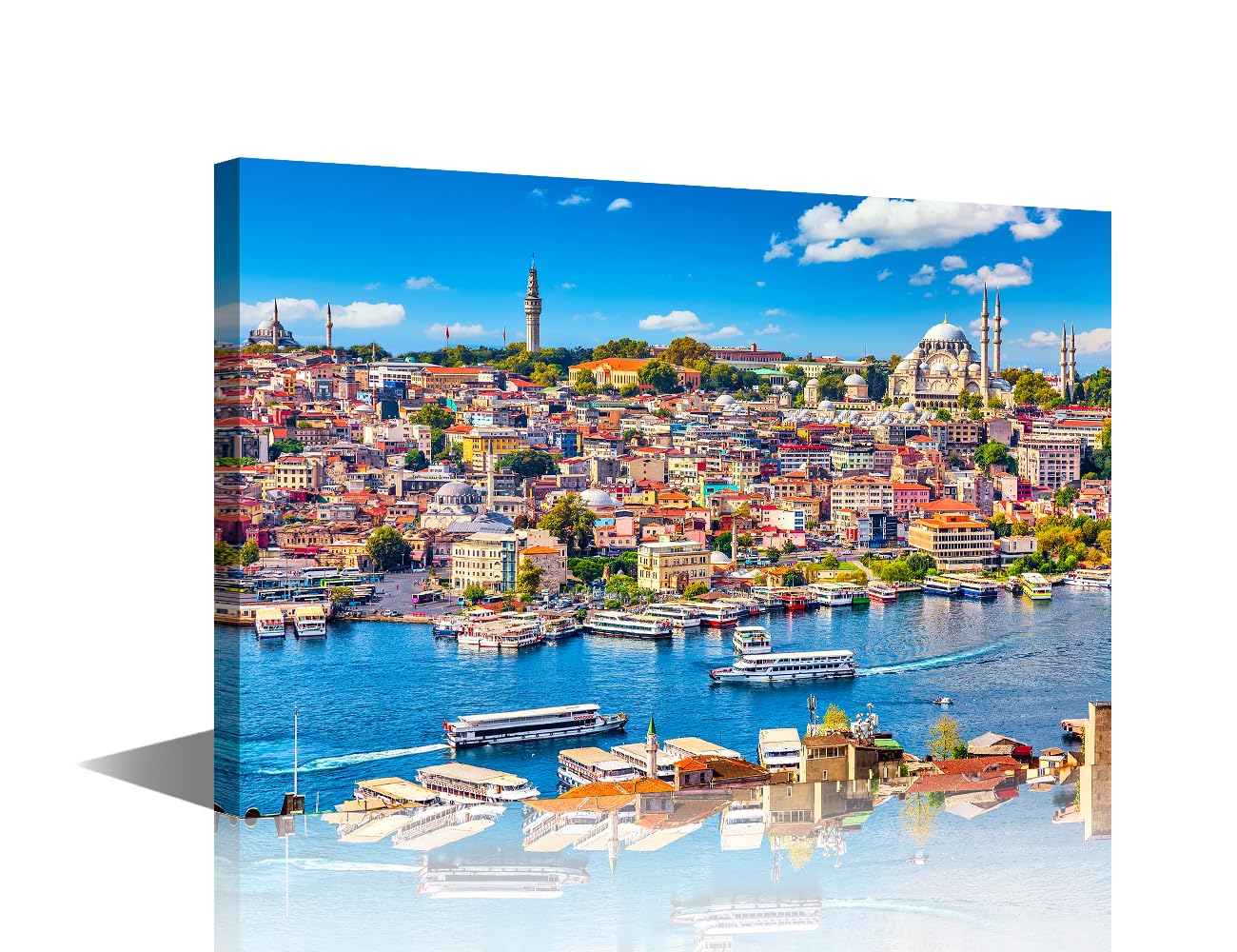 TISHIRON Istanbul City Skyline Wall Art Canvas Turkey Cityscape Pictures River Scenery Wall Painting for Bedroom Living Room Contemporary Modern Home Decor Office Posters Framed Wall Art - 24x16in