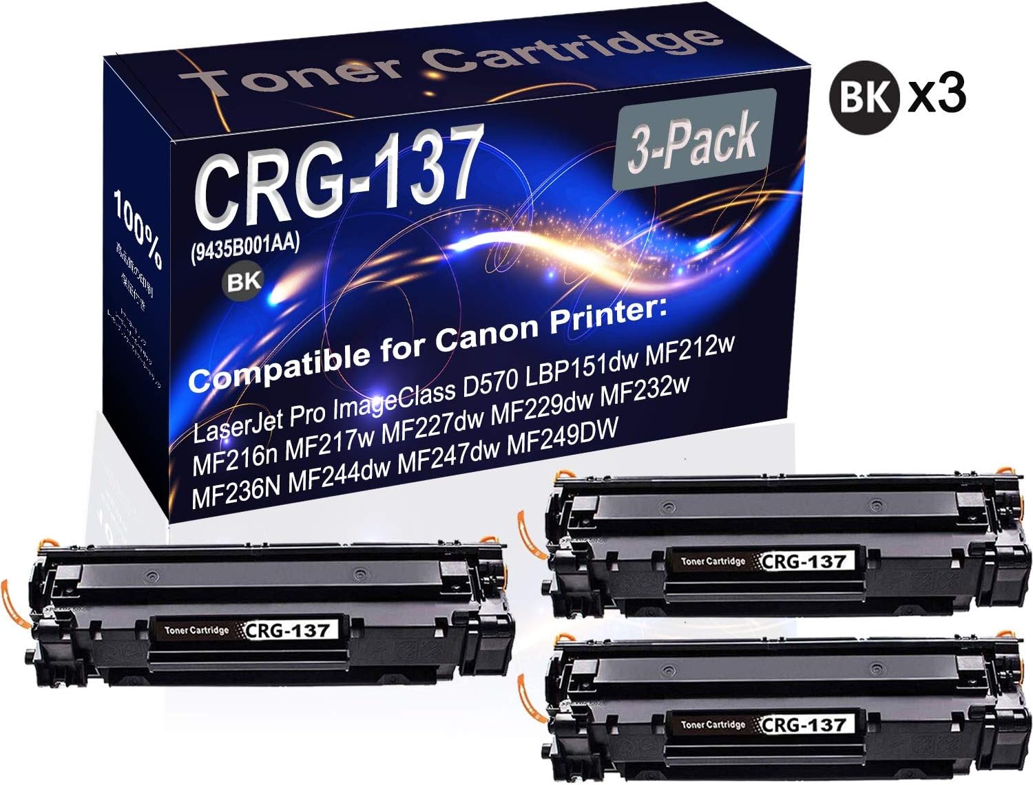 3Pack (Black) Compatible High Yield CRG137 (9435B001AA