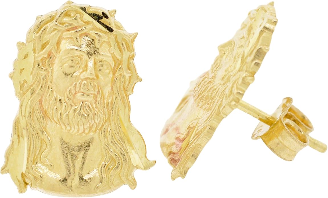 Men's 10k Yellow Gold Jesus Christ Catholic Stud Earrings