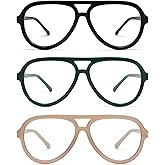 AMOMOMA 3 Pack Retro Oversized Aviator Reading Glasses for Women Men,Classic Large Reader Blue Light Computer Frame AM6111