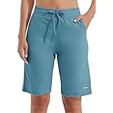 Willit Women's Shorts 10" Bermuda Cotton Long Shorts Yoga Exercise Knee Length Workout Athletic with Pockets