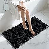 Yimobra Long Bathroom Rug Non Slip 44x24 Inch, Extra Thick Soft Absorbent Chenille Bath Mat, Machine Washable Quick Dry Bath Rugs for Bathroom Floor, Tub and Shower, Home Decor Accessories, Black