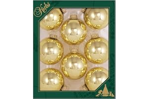 Christmas By Krebs Made in The USA Designer Seamless Glass Christmas Ball Ornaments, 2 5/8" (67mm), 8 Pieces (Shiny Aztec Gold)