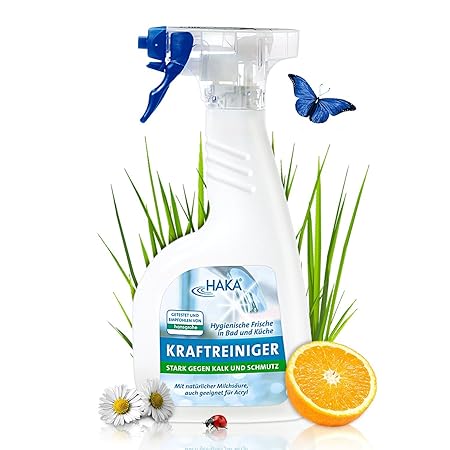 HAKA Kraftreiniger I 500ml Kalkreiniger I Reinigungsmittel gegen Kalk und Schmutz I Entfernt Kalkverschmutzungen, Wasserfleck