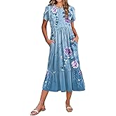 Zeagoo Women Summer Midi A Line Dress Short Sleeve Casual Flowy Tiered Beach Long Sundress with Pockets 2026 Vacation Travel