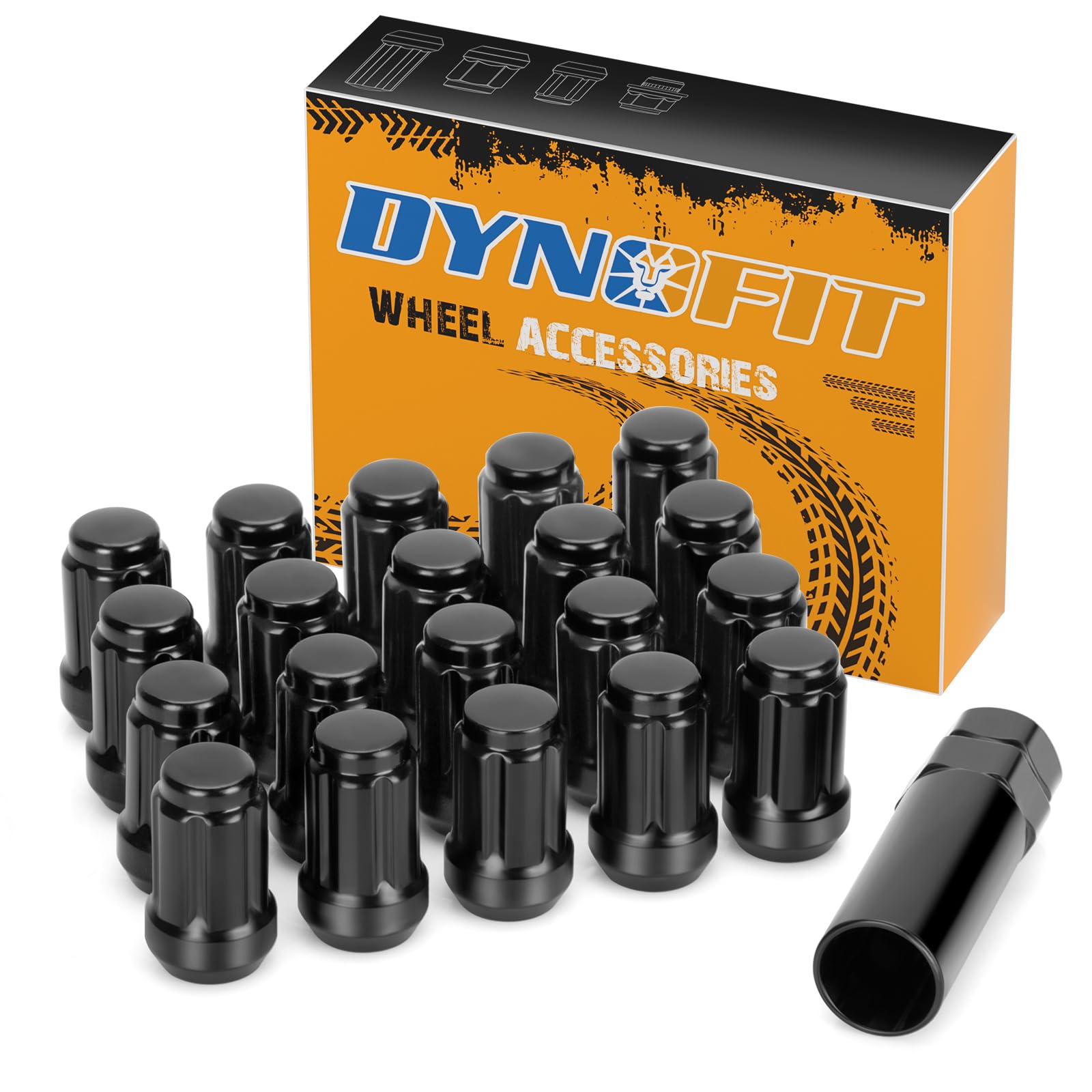 Photo 1 of Dynofit 12x1.5 6 Spline Lug Nuts Set, 20pc Black Small Wheel Nut for Hon-da Accord Civic CRV Pilot Odyssey Element,Closed End Aftermarket Tuner Lugnuts with 1 Socket Key fit Impala Escape 5lug
