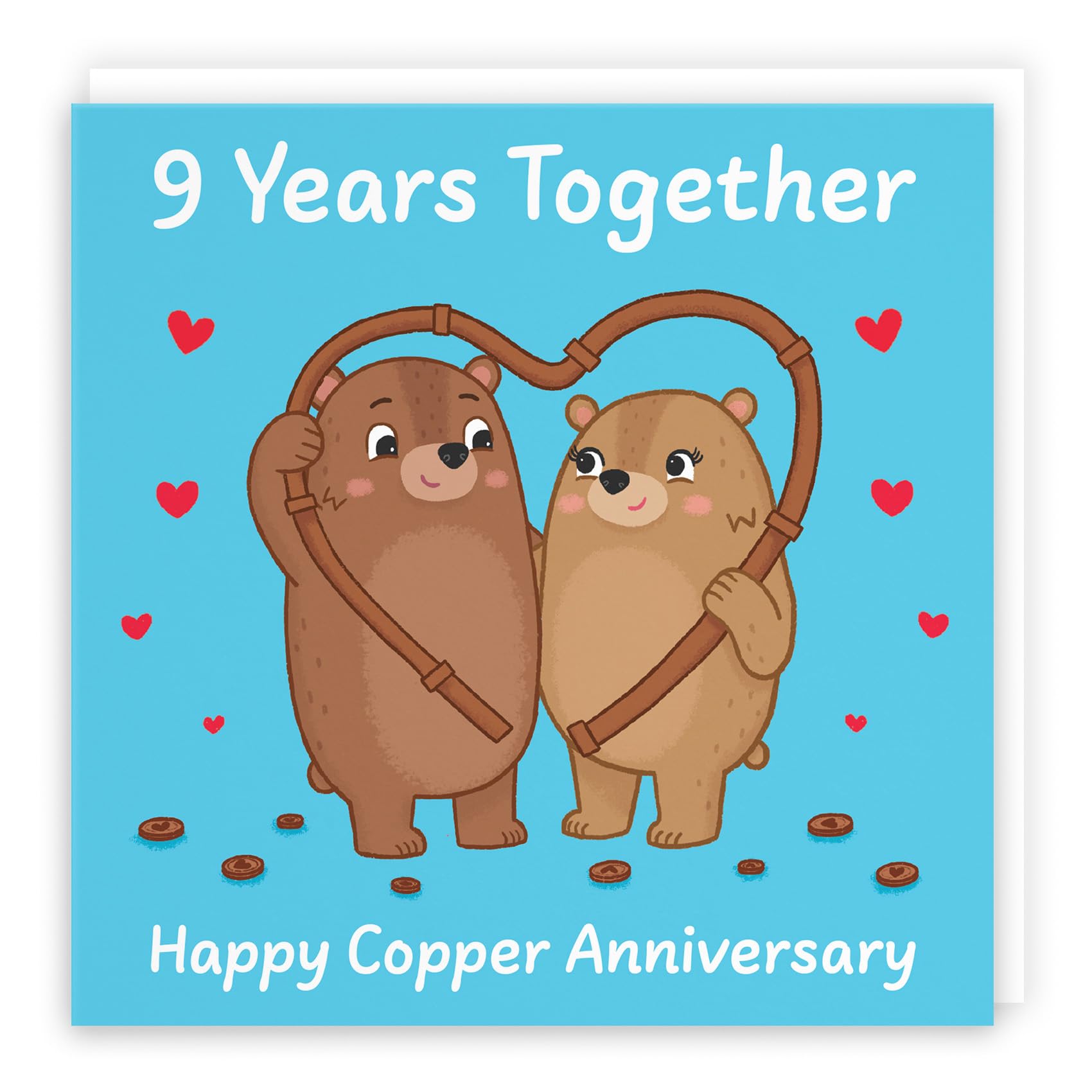 Hunts England - Cute 9th Anniversary Card - Copper Anniversary - Bears - 9 Years - For Him, Her, Couple, Men, Women - Love Story Collection
