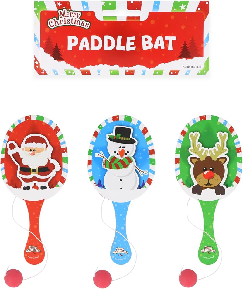 HENBRANDT Wooden Christmas Paddle Bat and Ball Game Kids Unisex Party Favor