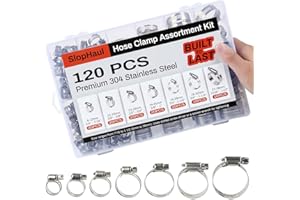 SlopHaul 120-Piece All-Inclusive Hose Clamp Assortment Kit, Adjustable 1/4''- 1-1/2'' (6-38mm) Durable Stainless Steel Worm Gear Clamps for Secure Tube and Hose Connections