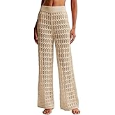 Saodimallsu Womens Crochet Cover Up Pants Sheer Mesh High Waist Sexy Casual Knit Summer Swimsuit Coverup Beach Pants
