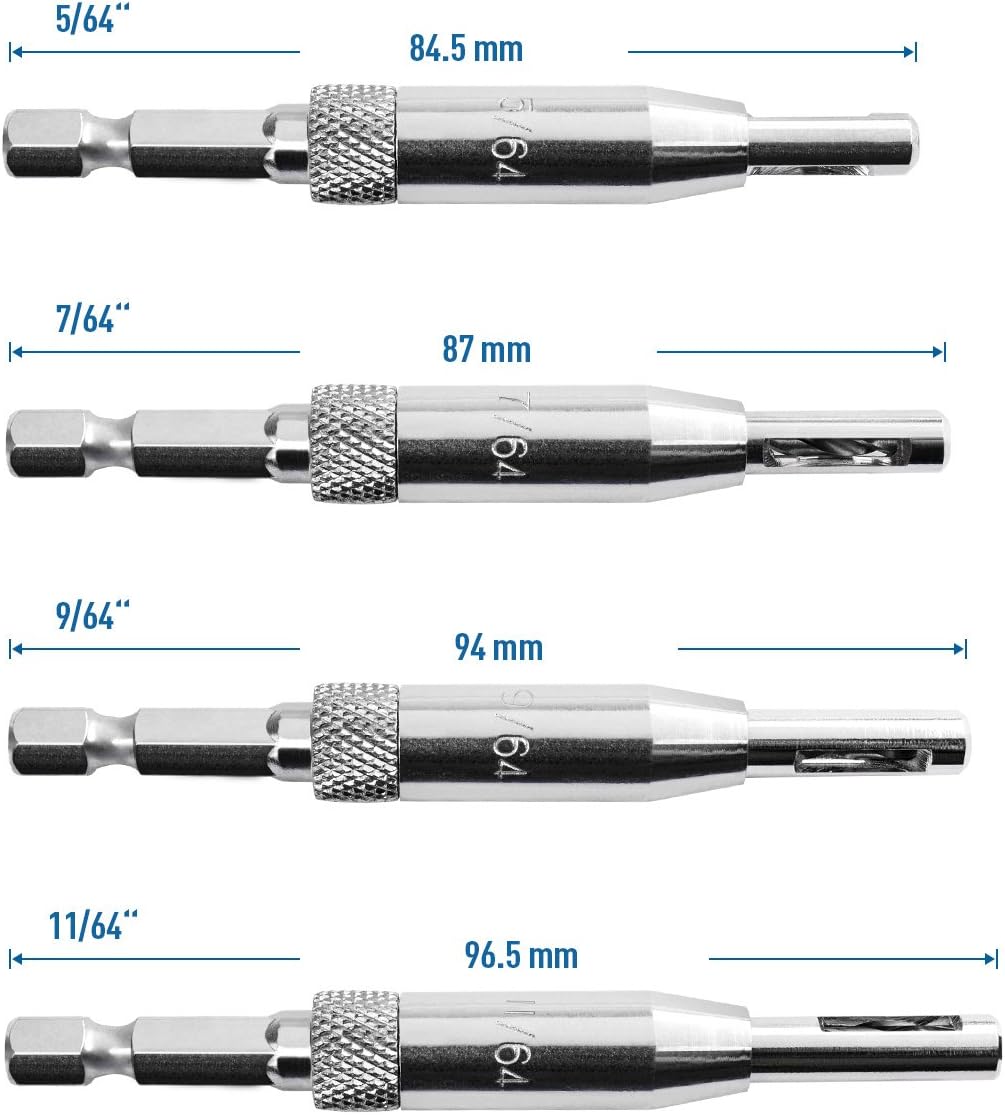 QWORK® 4 Pcs Self Centering Clic Change Door Hinge Drill Bit Set, 5/64", 7/64", 9/64", 11/64" - Image 3
