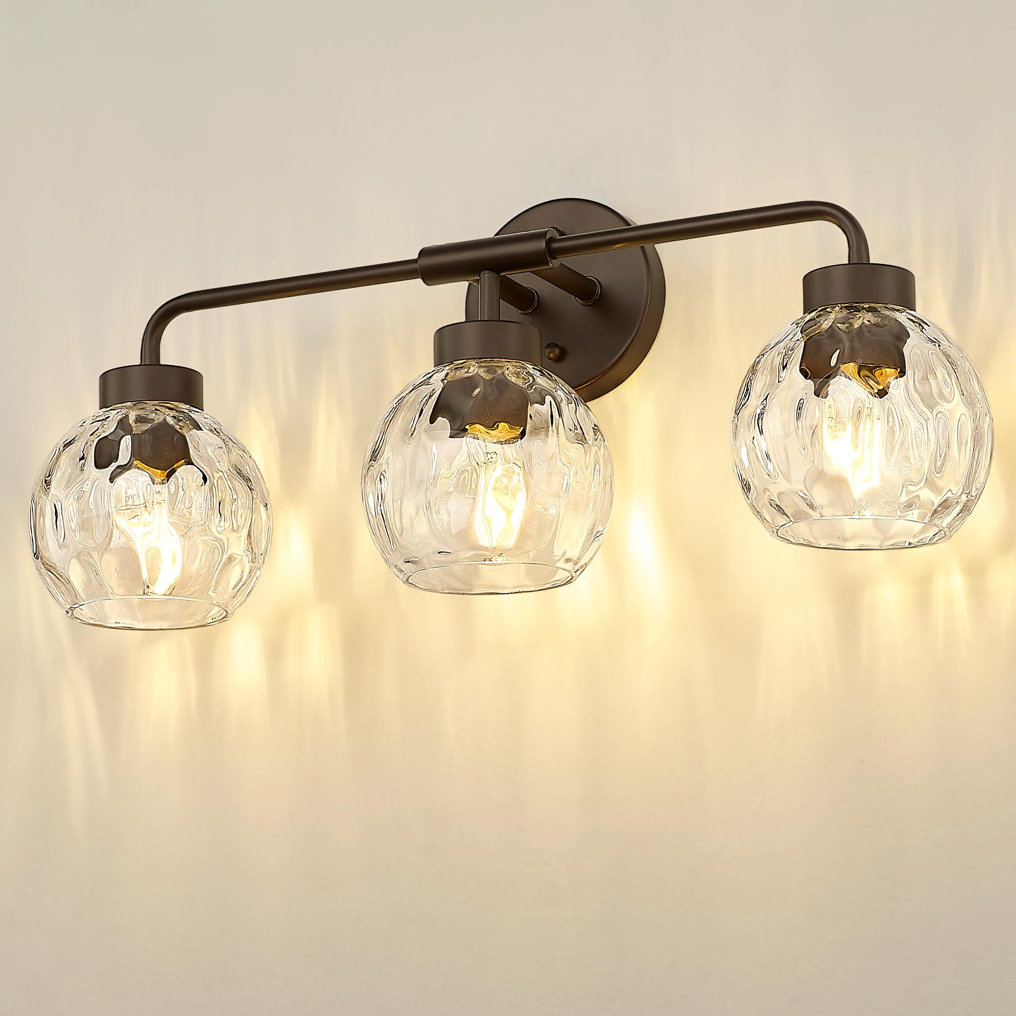 Photo 1 of zeyu 3-Light Farmhouse Vanity Light, 23 inch Bathroom Light Fixtures with Water Ripple Globe Glass, Oil Rubbed Bronze Finish, ZS62BG-3W ORB-WG