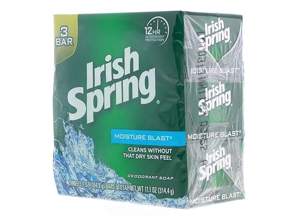 IRISH SPRING DEODORANT BATH BAR SOAP MOISTURE BLAST, 3.75 OZ