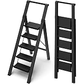 BEFITMACE 5 Step Ladder Foldable, Lightweight Aluminum Step Stool | Folding frame with handrail, small step platform with anti-slip, 330 lbs for home,kitchen,office,outdoor,Black