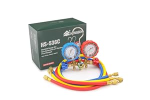 HONGSEN Hong Sen AC Gauge Set with 3FT Hoses, HVAC Gauges HS-536C Gauges, Manifold Gauge Set for R134A, R22, R407C, R404A Refrigerant Gauge