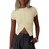 Imily Bela Womens Short Sleeve Sweater Tops Summer Button Down Casual Ribbed Knit Slim Fit Cropped Cardigan Shirts