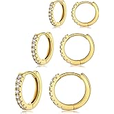 DAILY VIBES Small Gold Hoops Huggie Earrings for Women 14K Real Gold Plated Dainty Cubic Zirconia Mini Bead Cartilage Earring Hypoallergenic Hoop Earrings Set for Women