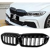 DEKEWEI G20 Grille, Double Slats Gloss Black Grill Front Kidney Grill Compatible With BMW 3 Series G20 2019-2022