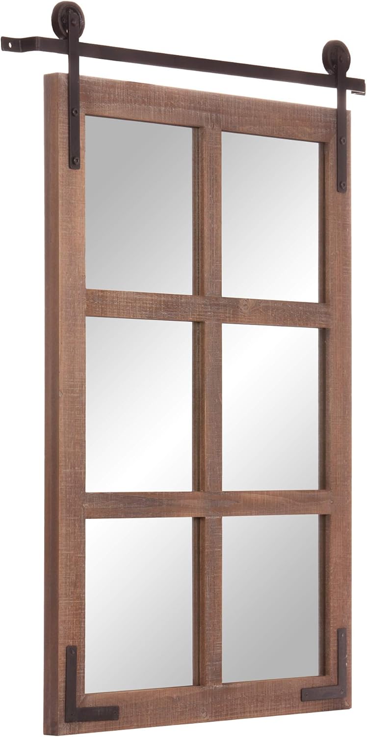 Patton Wall Decor 30x36 Sliding Barn Door Wood Window Wall Mounted Mirrors, Brown: Home & Kitchen