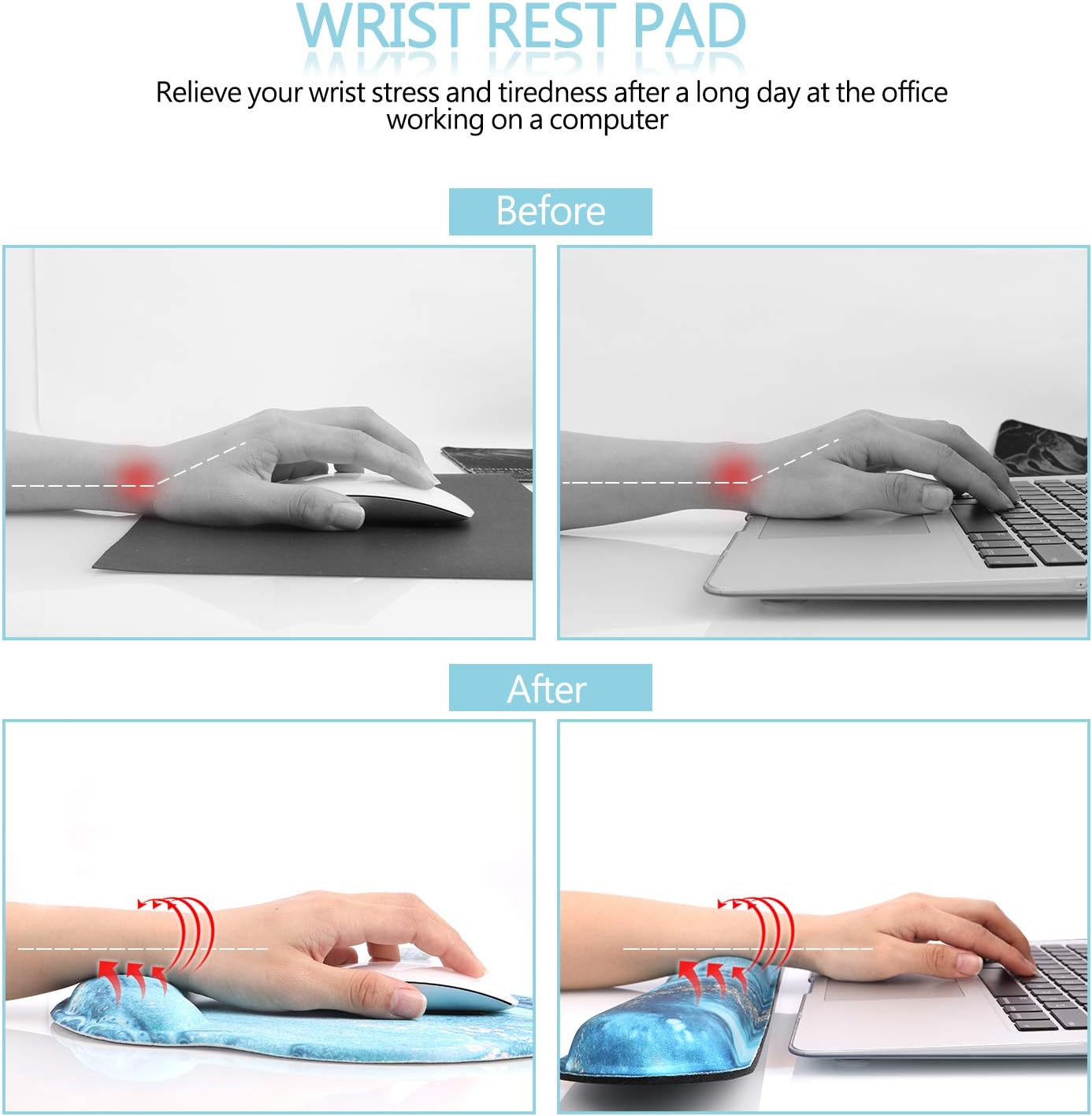 HAOCOO Ergonomic Keyboard Wrist Rest Pad and Mouse Pad Wrist Support Set with Non-Slip Backing Memory Form-Filled, Easy-Typing and Pain Relief for Gaming Office Computer Laptop (Turquoise Marble) : Office Products