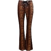 Pretty Attitude Women’s Tiger Print Velvet Bell Bottom Pants – High Waisted Flare Pants
