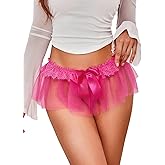 OYOANGLE Women's Lace Sheer Bowknot Thong Panties Low Rise Ruffle Lingerie Underwear