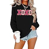 BINLANHANAT Valentine Sweatshirt Women Glitter XOXO Chenille Patch Pullover Top Novelty Valentine's Day Long Sleeve Gift Top