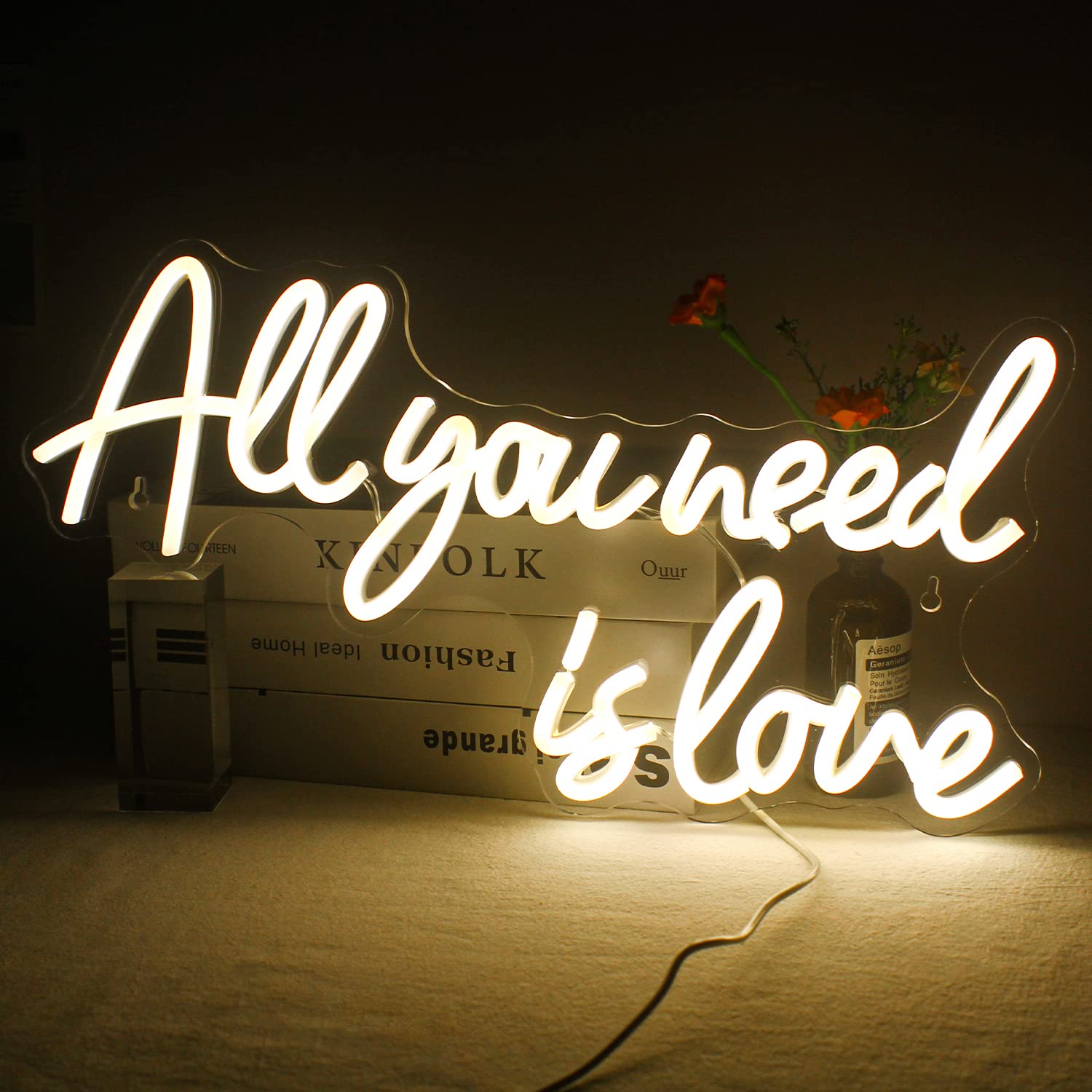 All You Need is Love Neon Sign, Warm white Neon Signs for Wedding, LED Light Up Sign for Bedroom, Livingroom, Engagement, Wedding Decor — image 1