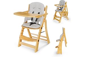 TOETOL Foldable High Chairs for Babies and Toddlers with Adjustable Height and Foot Rest, Bamboo Wood Baby Feeding Eating Chair for Dining with Foldable Tray(Natural)